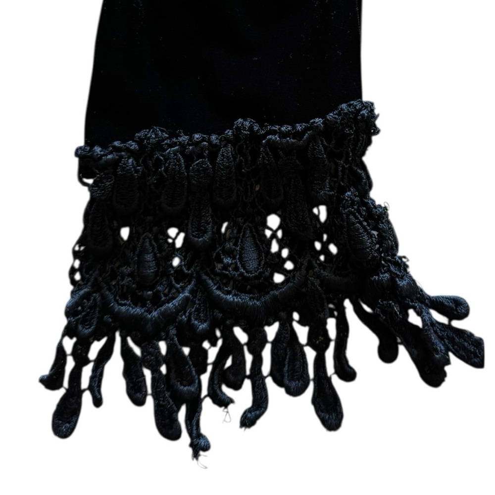 Black Lace Trim velvety‎ velour Leggings - Picture 5 of 10